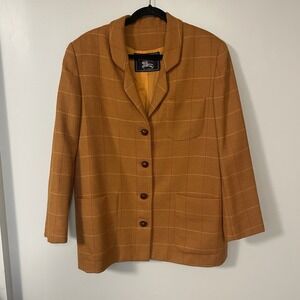 Vintage‎ BURBERRYS of London Woman Size 12 Blazer 90s Wool Leather Button Plaid